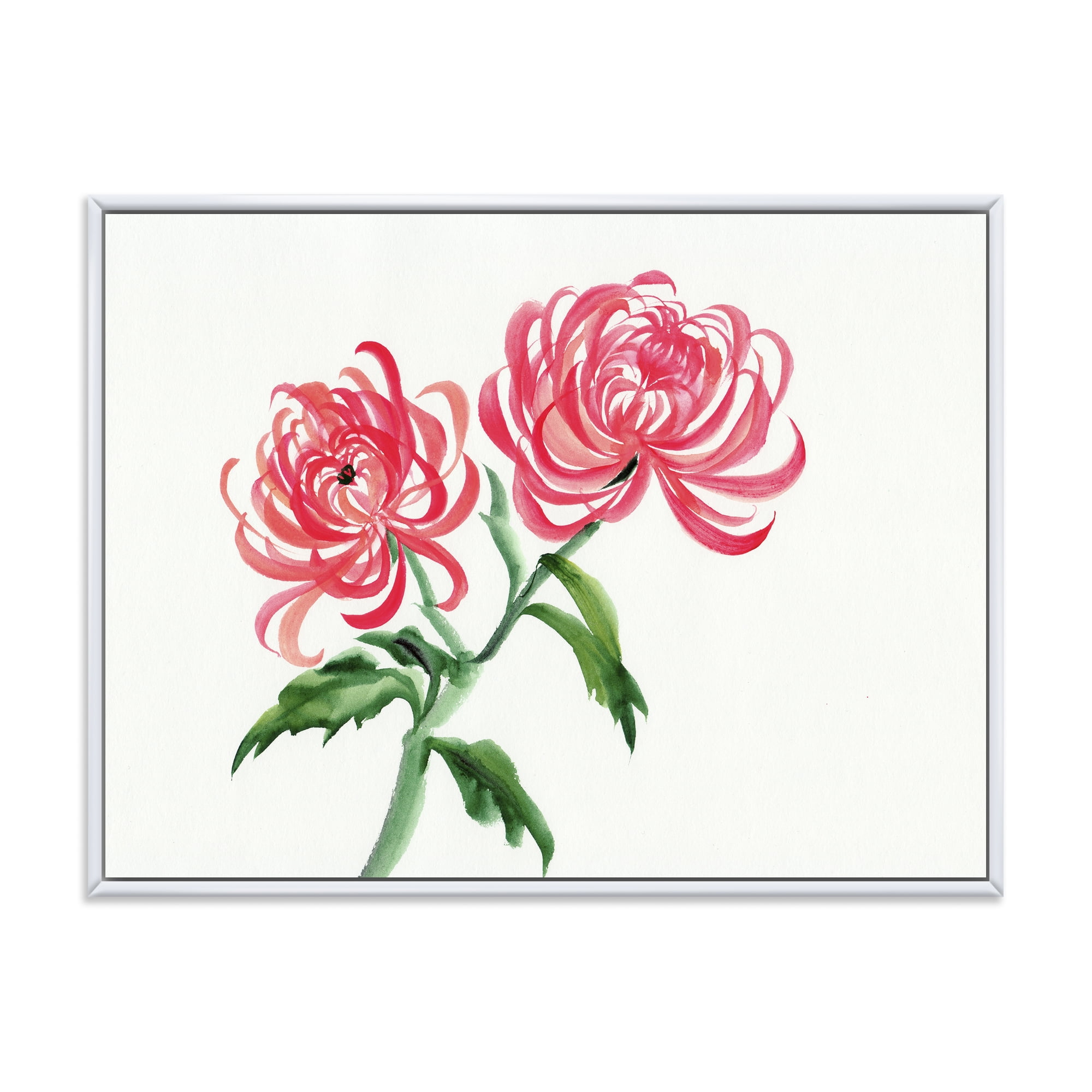 Ancient Purple Chrysanthemum Flower 20 in x 12 in Framed Painting Canvas Art Print, by Designart