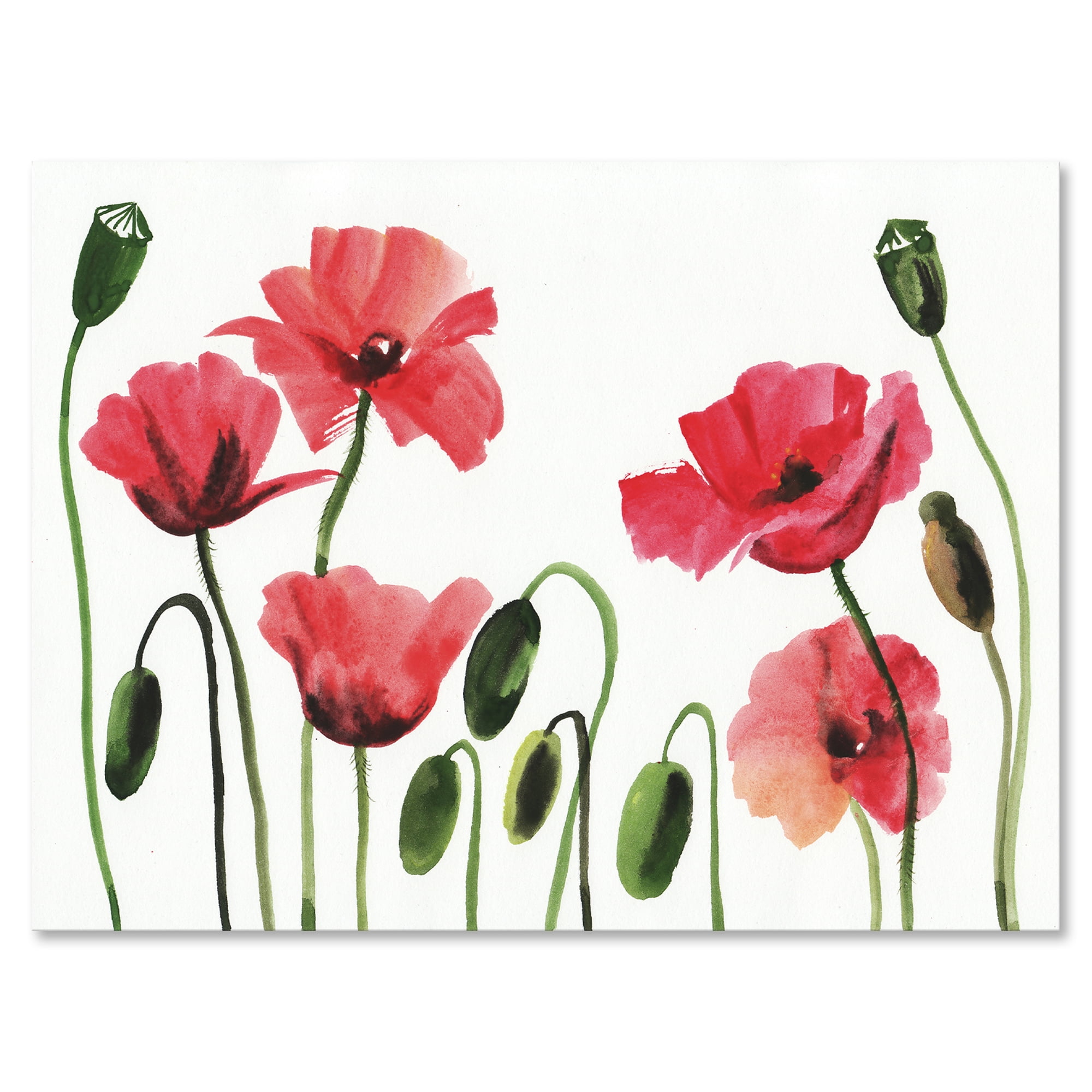 Ancient Red Blooming Poppies 32 in x 24 in Painting Canvas Art Print, by Designart