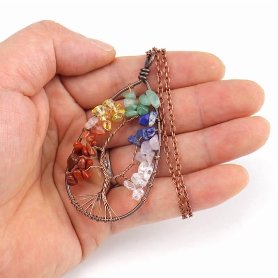 Ancient Red Copper Winding Natural Stone Crystal Necklace