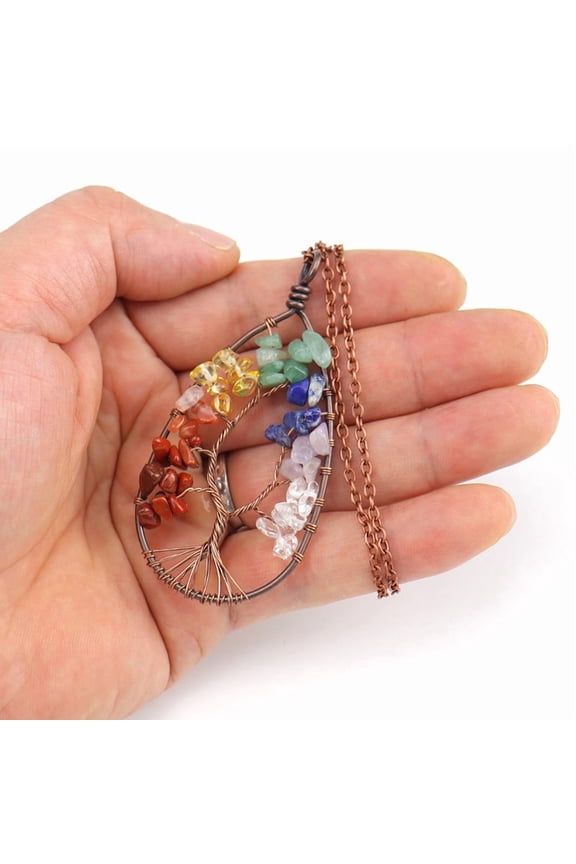 Ancient Red Copper Winding Natural Stone Crystal Necklace