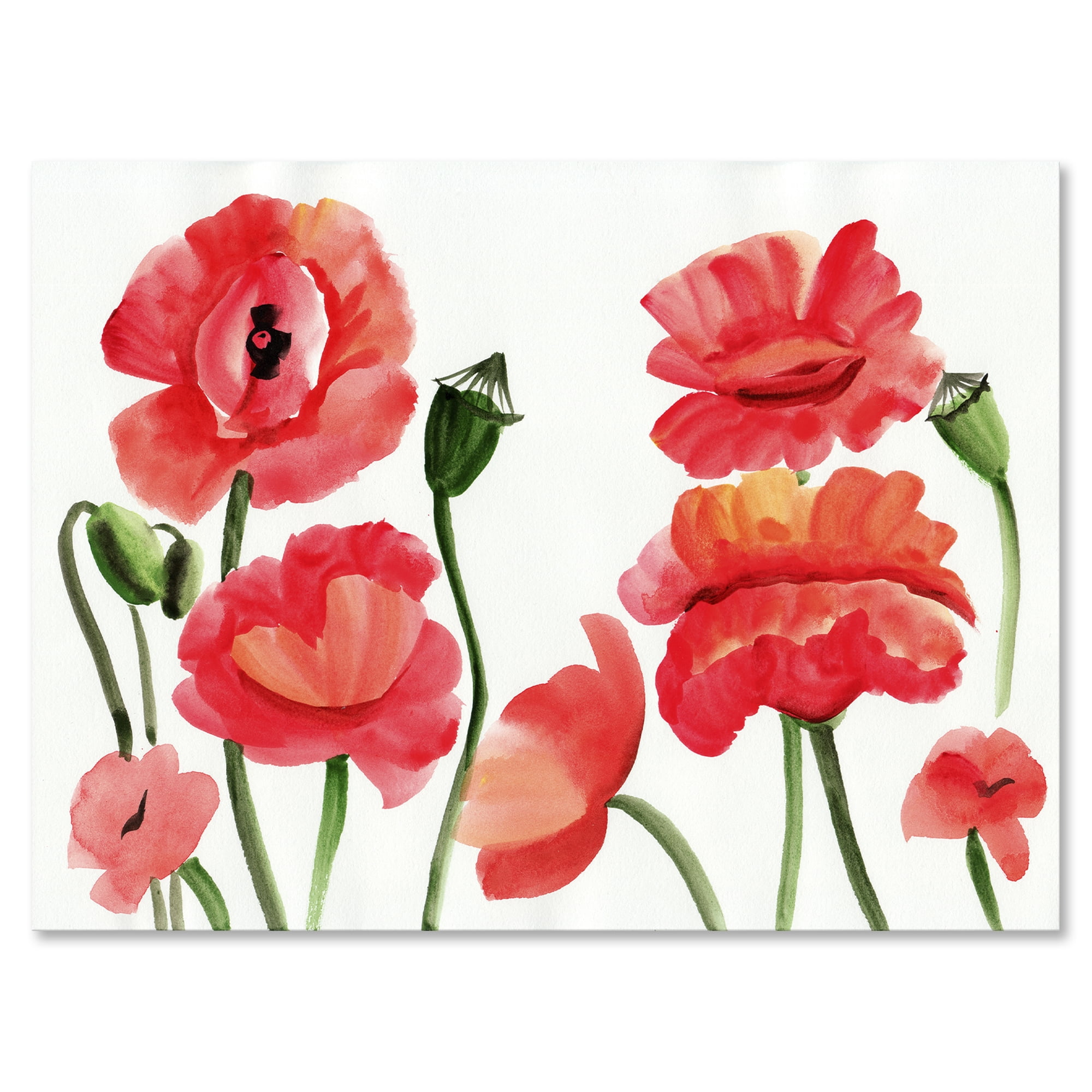 Ancient Red Poppies I 8 in x 12 in Painting Canvas Art Print, by Designart