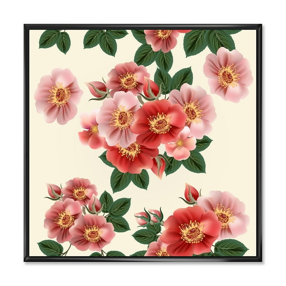 Ancient Red Roses 16 in x 16 in Framed Painting Canvas Art Print, by Designart