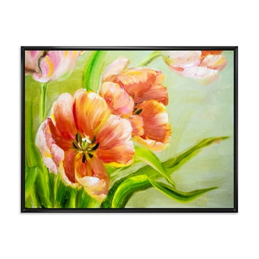Ancient Red Tulips Flowers II 20 in x 12 in Framed Painting Canvas Art Print, by Designart
