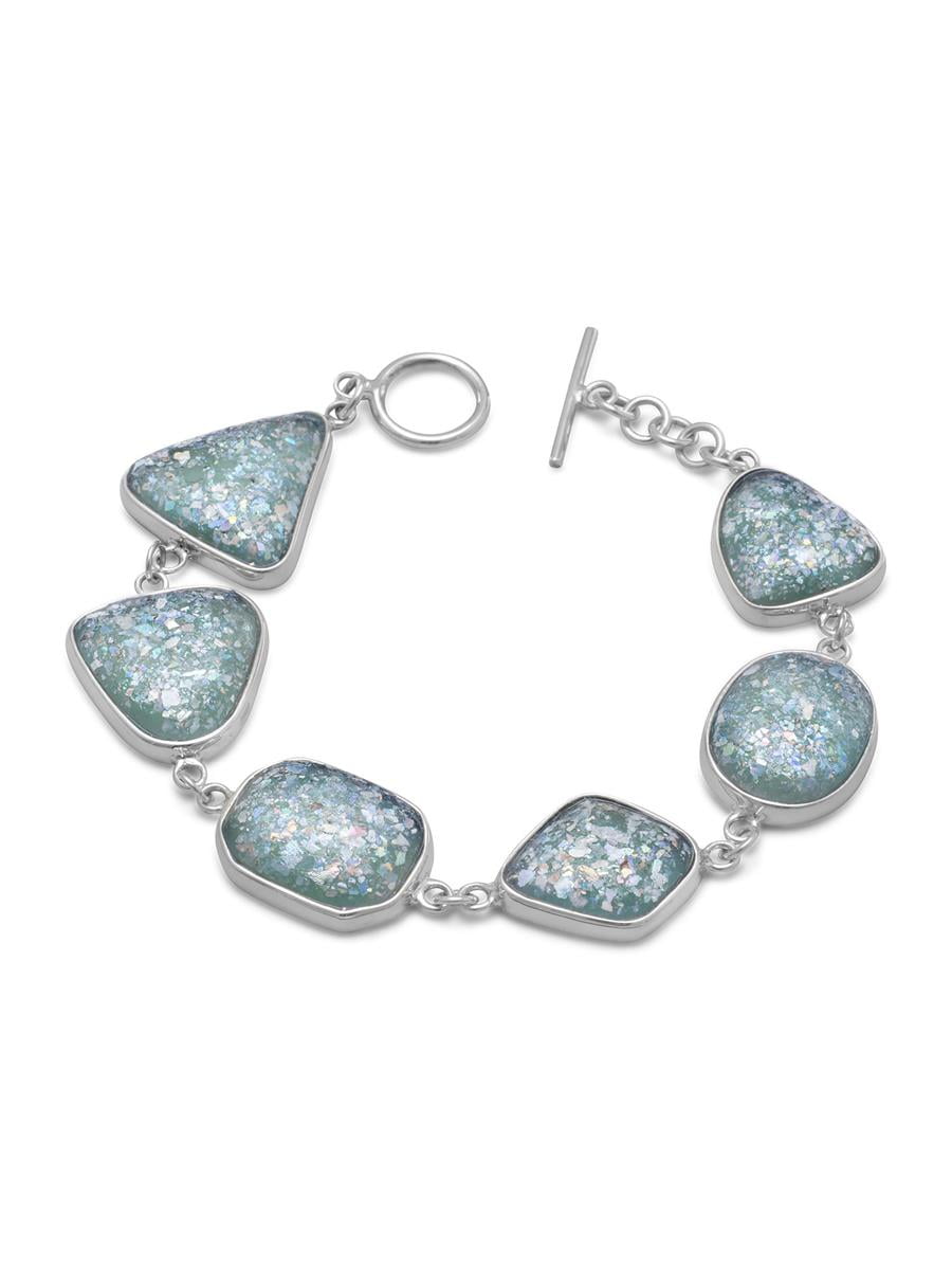 Ancient Roman Glass Bracelet with Varied Shapes Freeform Sterling Silver Handmade in Israel Ancient Roman Glass Bracelet with Varied Shapes Freeform Sterling Silver Handmade in Israel