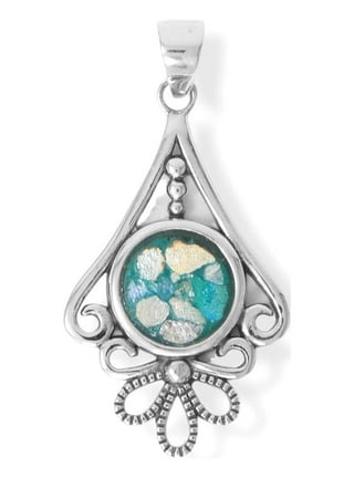 Ancient Roman Glass Pendant with Loop Flower Design Antiqued Sterling Silver Ancient Roman Glass Pendant with Loop Flower Design Antiqued Sterling Silver