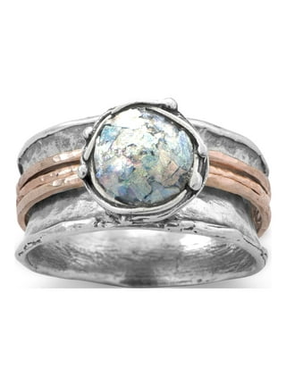 Ancient Roman Glass Ring Round with Rose Gold-plated Bands Sterling Silver Ancient Roman Glass Ring Round with Rose Gold-plated Bands Sterling Silver
