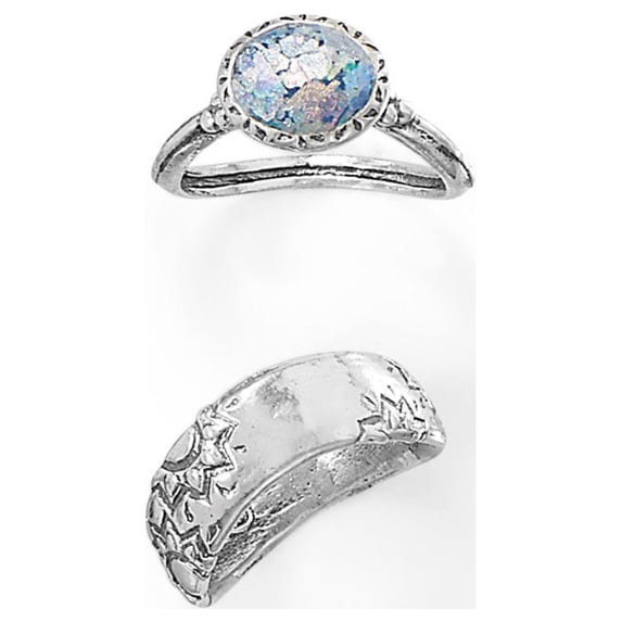 Ancient Roman Glass Two-piece Ring Set Sterling Silver