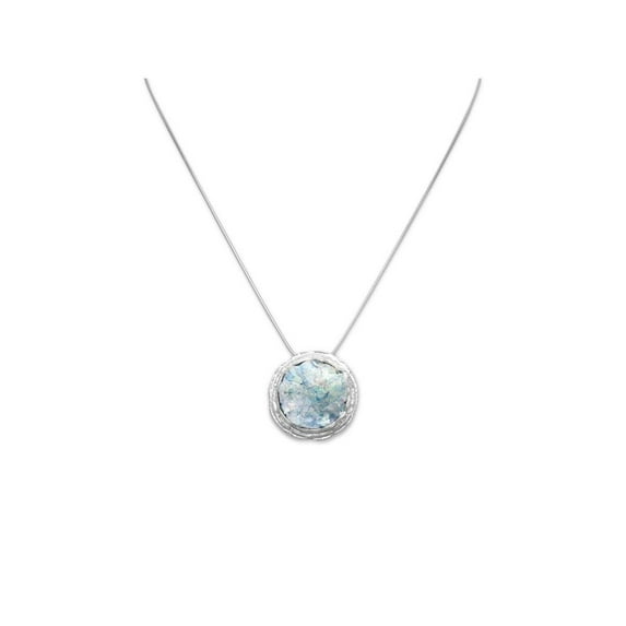 Ancient Roman Glass and Textured Edge Necklace with Chain