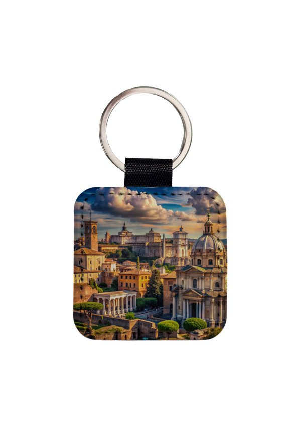 Ancient Rome City Roman Cityscape Faux Leather Square Keychain