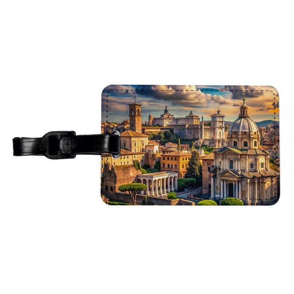 Ancient Rome City Roman Cityscape Faux Leather Travel Luggage Tag