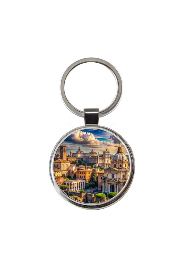 Ancient Rome City Roman Cityscape Metal Round Keychain