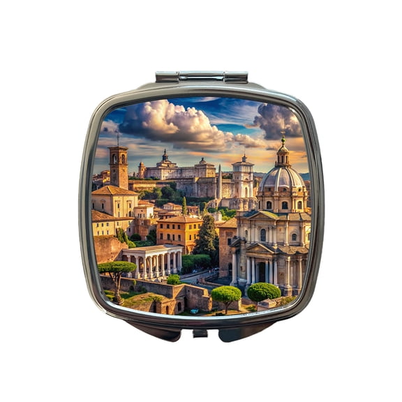 Ancient Rome City Roman Cityscape Travel Makeup Handbag Purse Small Pocket Compact Mirror