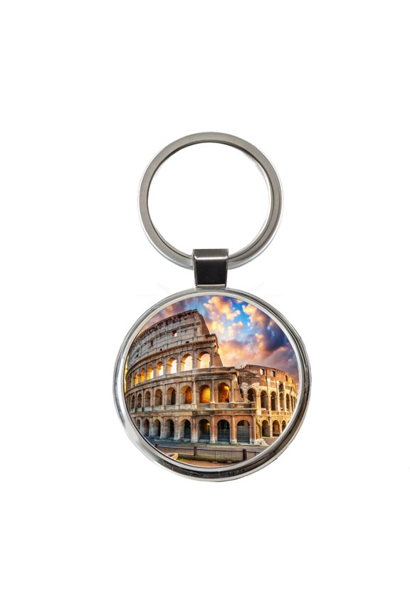 Ancient Rome Coliseum at Sunset Metal Round Keychain