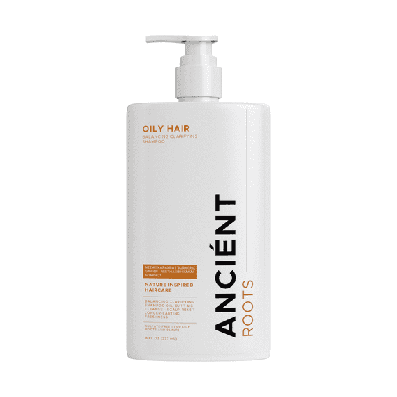 Ancient Roots Balancing Clarifying Shampoo with Neem, Karanja, Turmeric, Ginger, Reetha and Shikakai, for Oily Roots and Scalp, 8 Fl Oz