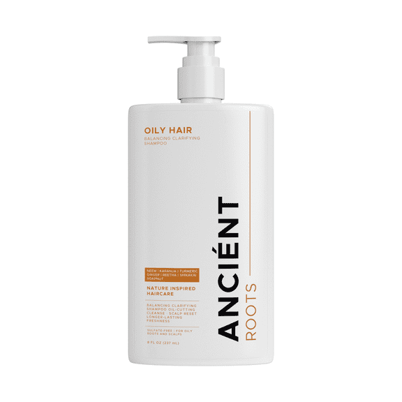 Ancient Roots Balancing Clarifying Shampoo with Neem, Karanja, Turmeric, Ginger, Reetha and Shikakai, for Oily Roots and Scalp, 8 Fl Oz