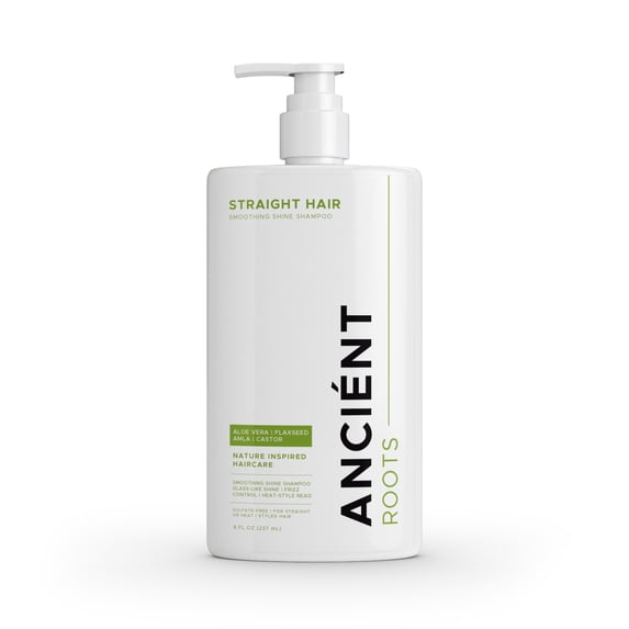 Ancient Roots Shampoo for Straight Hair, Smoothing Shine Shampoo with Aloe Vera, Flaxseed, Amla and Castor Oil, Sulfate Free Frizz Control Shampoo, 8 Fl Oz