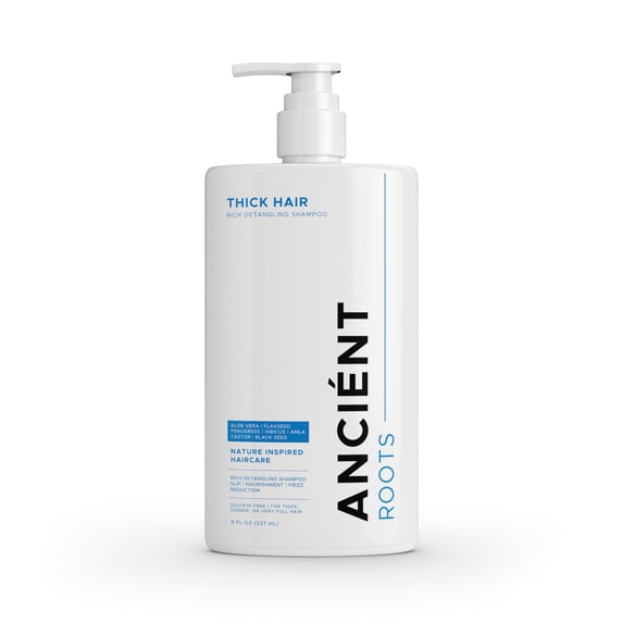 Ancient Roots Thick Hair Rich Detangling Shampoo, Sulfate Free Shampoo, Aloe Vera Flaxseed Fenugreek Hibiscus Amla, Frizz Control Nourishing Cleanse and Smoothness, 8 Fl Oz