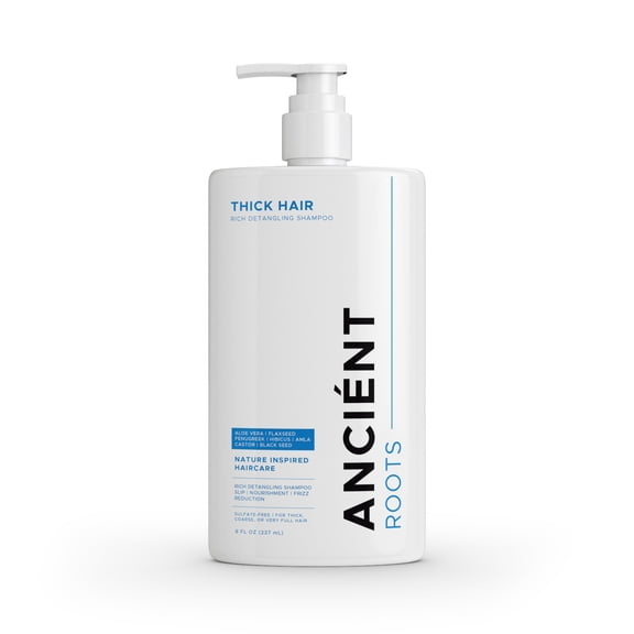 Ancient Roots Thick Hair Rich Detangling Shampoo, Sulfate Free Shampoo, Aloe Vera Flaxseed Fenugreek Hibiscus Amla, Frizz Control Nourishing Cleanse and Smoothness, 8 Fl Oz