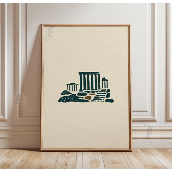 Ancient Ruins Poster Minimal Roman Architecture Wall Art Classical Temple Print