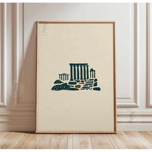 Ancient Ruins Poster Minimal Roman Architecture Wall Art Temple Decor, Unframed Poster