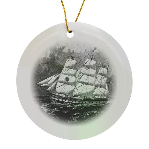 3drose, Ancient Sailing Ship, Circle Porcelain Ornament