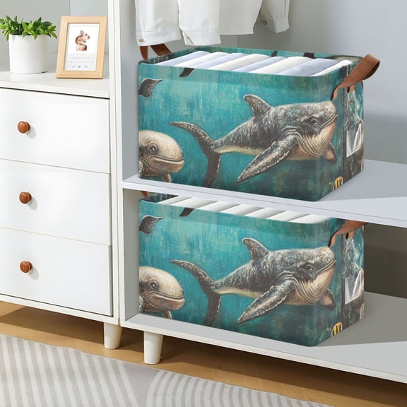 Ancient Sea Animals Foldable Storage Large Fabric Storage Baskets Organizer Storage Bins with Handles for Shelves