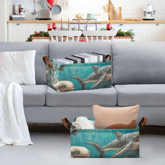 Ancient Sea Animals Storage Bins with Handles Foldable Storage Baskets for Shelves Organizer Cloth Baskets