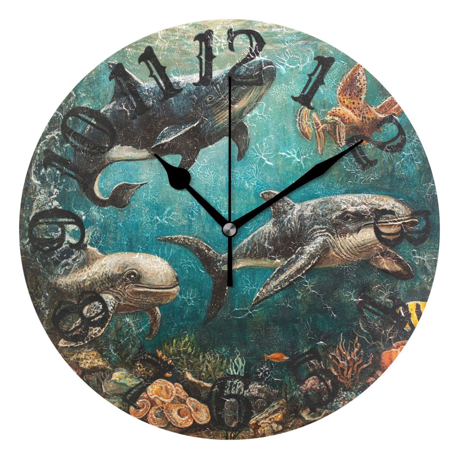 Ancient Sea Animals Wall Clock 10 inch Non-Ticking Easy to Read ...