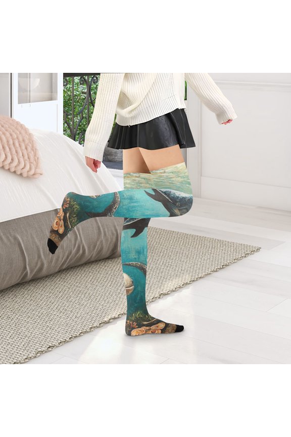 Ancient Sea Animals Womens Thigh High Stocks Over Knee High Socks Thigh Tigh Boot Stockings