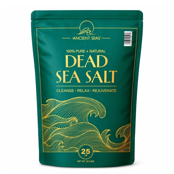Ancient Seas Dead Sea Salt, Fast-Dissolving for Body Bath Soaks & Spa Use, 25 Lb Bag