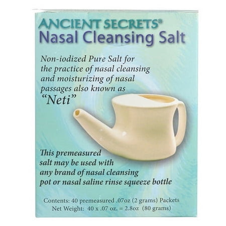Ancient Secrets Neti Nasal Cleansing Salt, Non Iodized, 40 Packets, 3 Pack