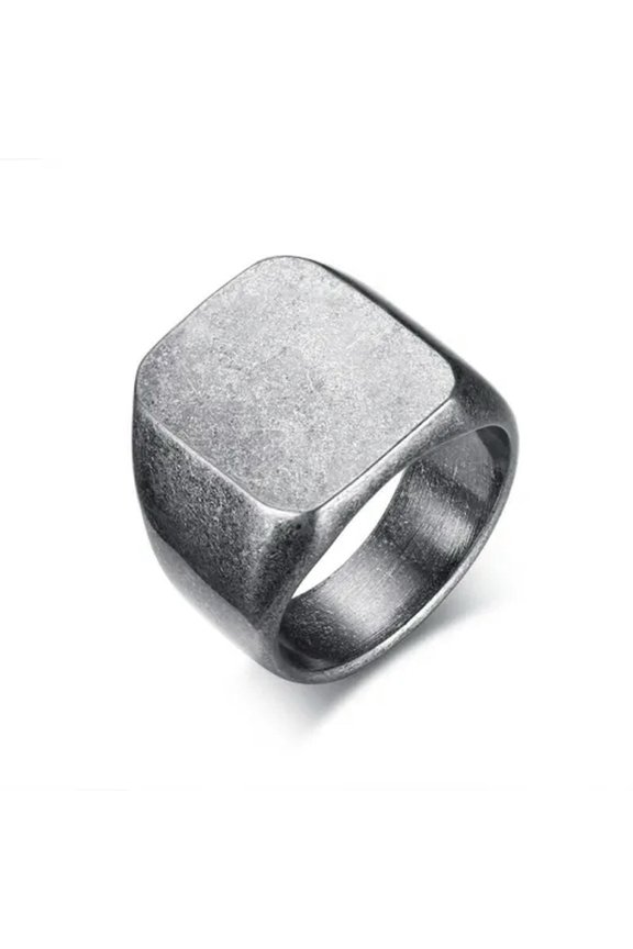 Ancient Silver Big Square Band 18mm Men's Stainless Steel Retro Gray Ring Sz8-12