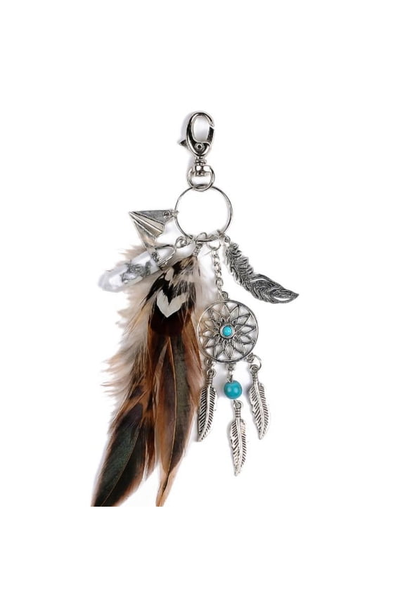 Ancient Silver Dream Catcher Dream Catcher Keyring Key Chain Charm Pendants Handmade Feather Key Ring Bag Hanging Ring Ornaments Car Pendant for DIY Craft Jewelry Making