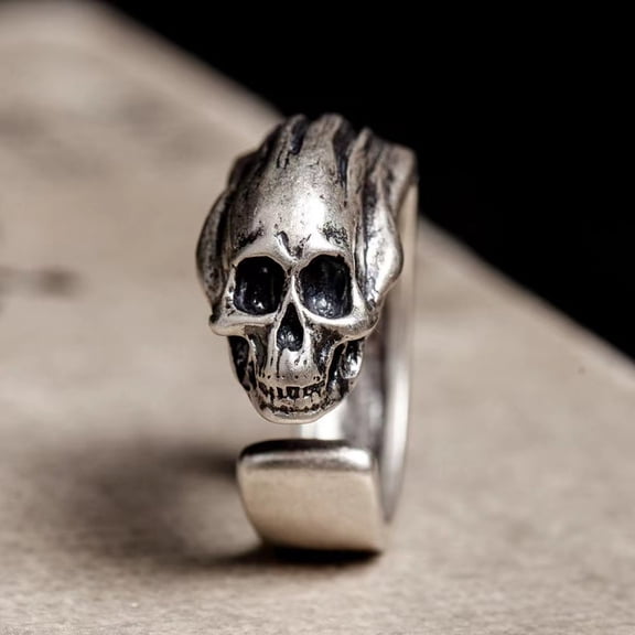 Ancient Silver European And American Dark Soul Skull Head Ring