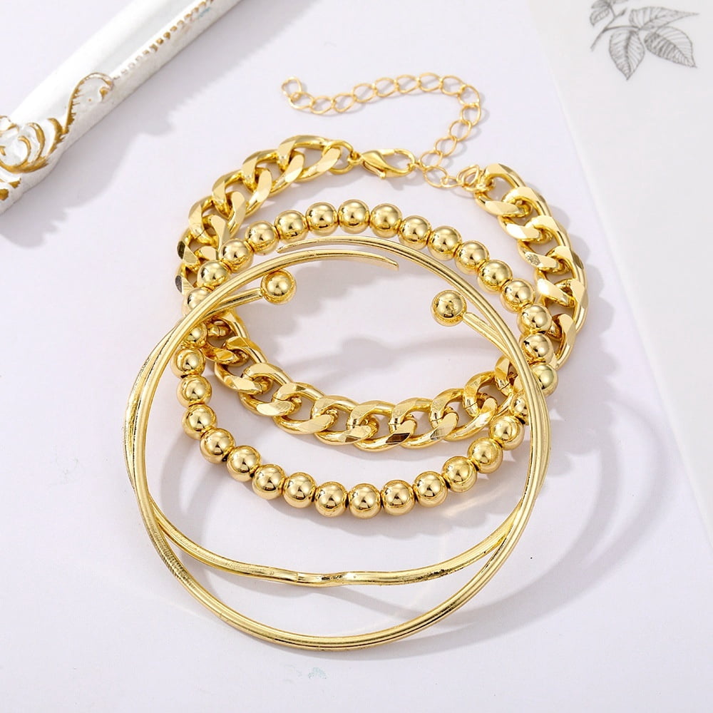 Bb Stack Chain Ancient Simple Chain Bracelet Set of 4 Fashion Stacking Jewelry ...