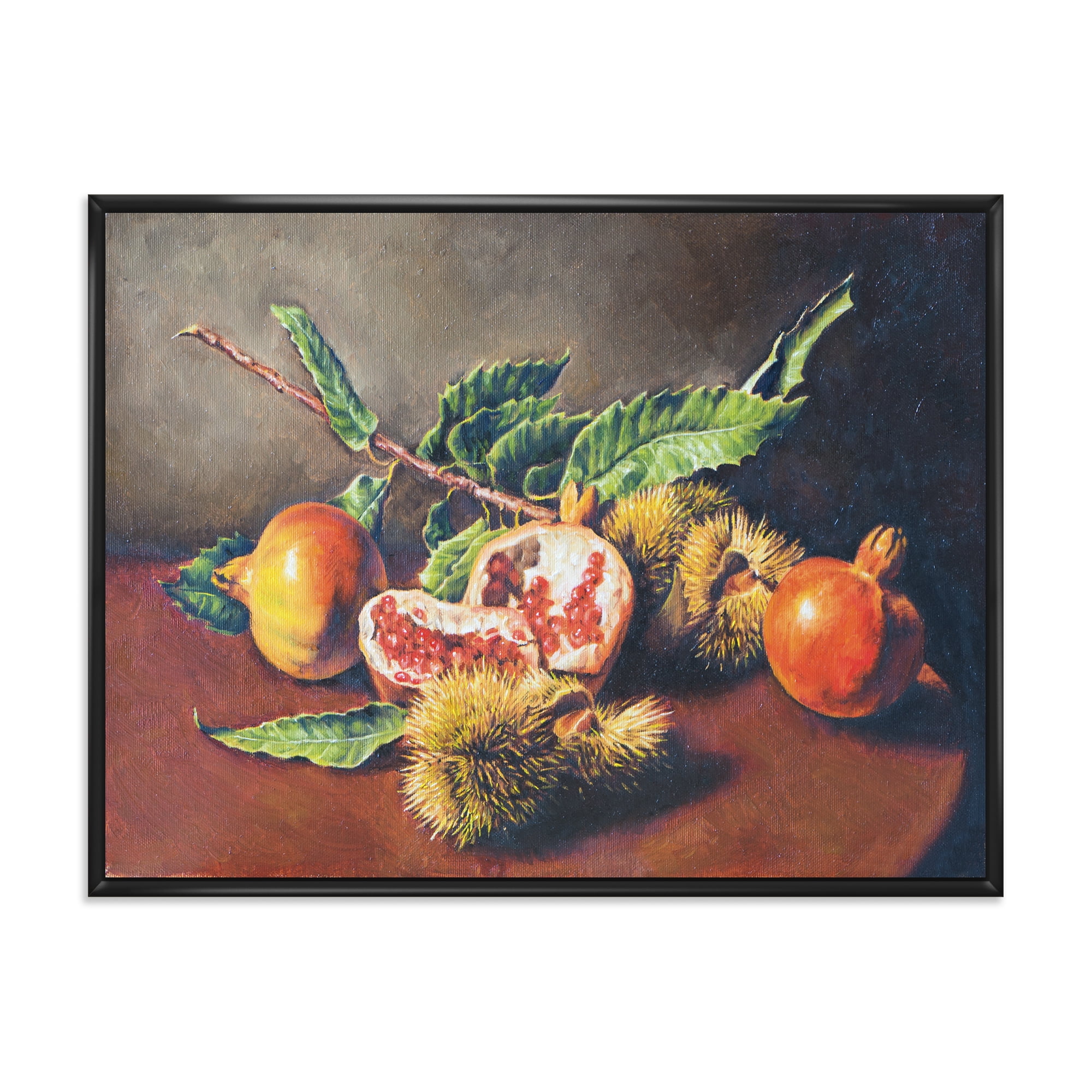 Ancient Still Life of Orange Fruits 32 in x 24 in Framed Painting Canvas Art Print, by Designart