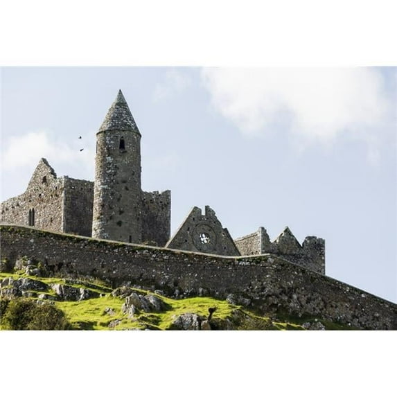 Ancient Stone Ruin with Stone Wall Turret & Church on Rocky Grassy Hillside Poster Print - 38 x 24 in. - Large