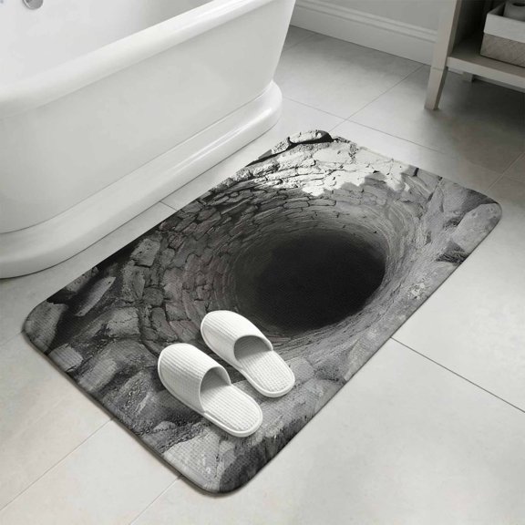 Ancient Stone Well Bathroom Rugs Non Slip Washable Bath Mat Absorbent Low Pile Front Door Mat Deep Realistic Circular Opening Indoor Doormat for Kitchen Entryway Shower Decor Accessories 15.7"x23.6"