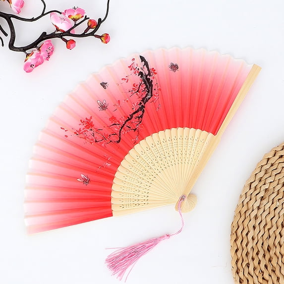 Ancient Style Bamboo Hand Folding Fan Dance Fan for Performance Wedding Party Home Decor