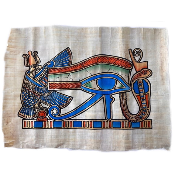 Ancient Symbolism in Eye of Ra Papyrus Art, Mystical Illumination, Divine Gaze, Egyptian Mythology, Handmade, painted in Egypt, 17x13 Inches