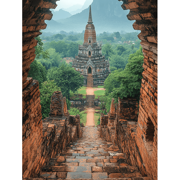Ancient Temple Stairway Canvas Print/Wall Art Suitable for Living Room Bedroom Office Yoga Studio and Meditation Room Decoration.