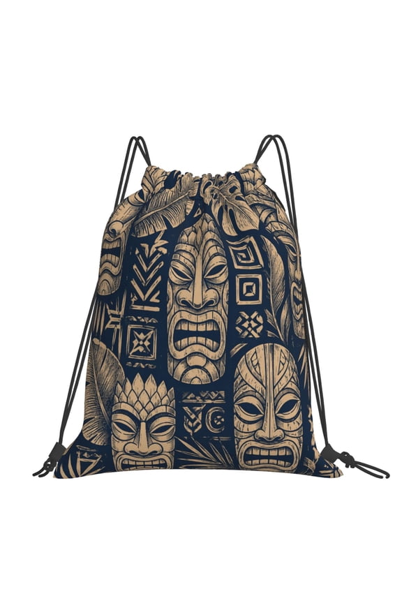 Ancient Totem Pattern Large Drawstring Backpack Casual Cinch Sack Bag Backpack for Sports Hiking Travel Gym