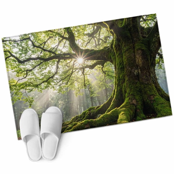 Ancient Tree Bathroom Rug Washable 2x3 Entryway Rug Non Slip Zen Mystical Green Lush Forest Nature Front Door Mat Low Pile Indoor Doormat Throw Floor Carpet for Kitchen Bedroom Entrance