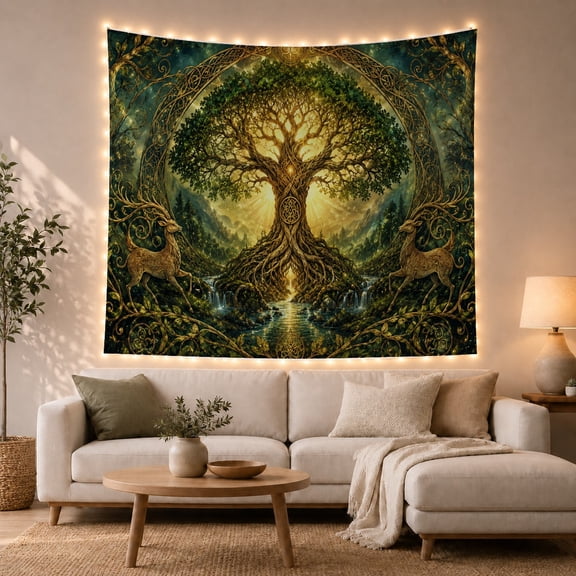 Ancient Tree Thick With Gnarled Trunk Marked by, Mystical Fantasy for Space Lovers, Galaxy Room Decor, Mother's Day Gift, Tapestry Wall Hanging for Bedroom and Dorm