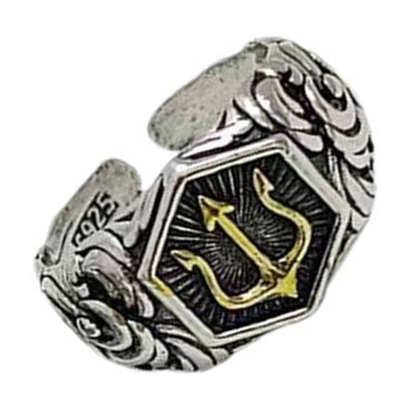 Ancient Tridents Symbol Rings Adjustable Men Jewelry Alloy Unique Retro Designs