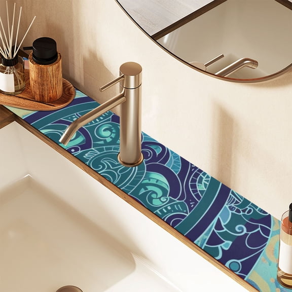 Ancient Turtle Sink Splash Guard Faucet 14.7x5.4in Drying Mat Drying Mat Absorbent Pad for Bathroom Kitchen 2PCS