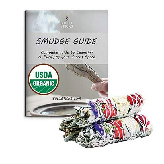 Ancient Veda 4" Morning Glory Floral White Sage 3 Pack Smudge Stick Bundle with Beginners Guide