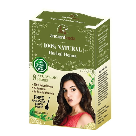 Ancient Veda All Natural Permanent Herbal Henna Brown Color Hair Dye Treatment