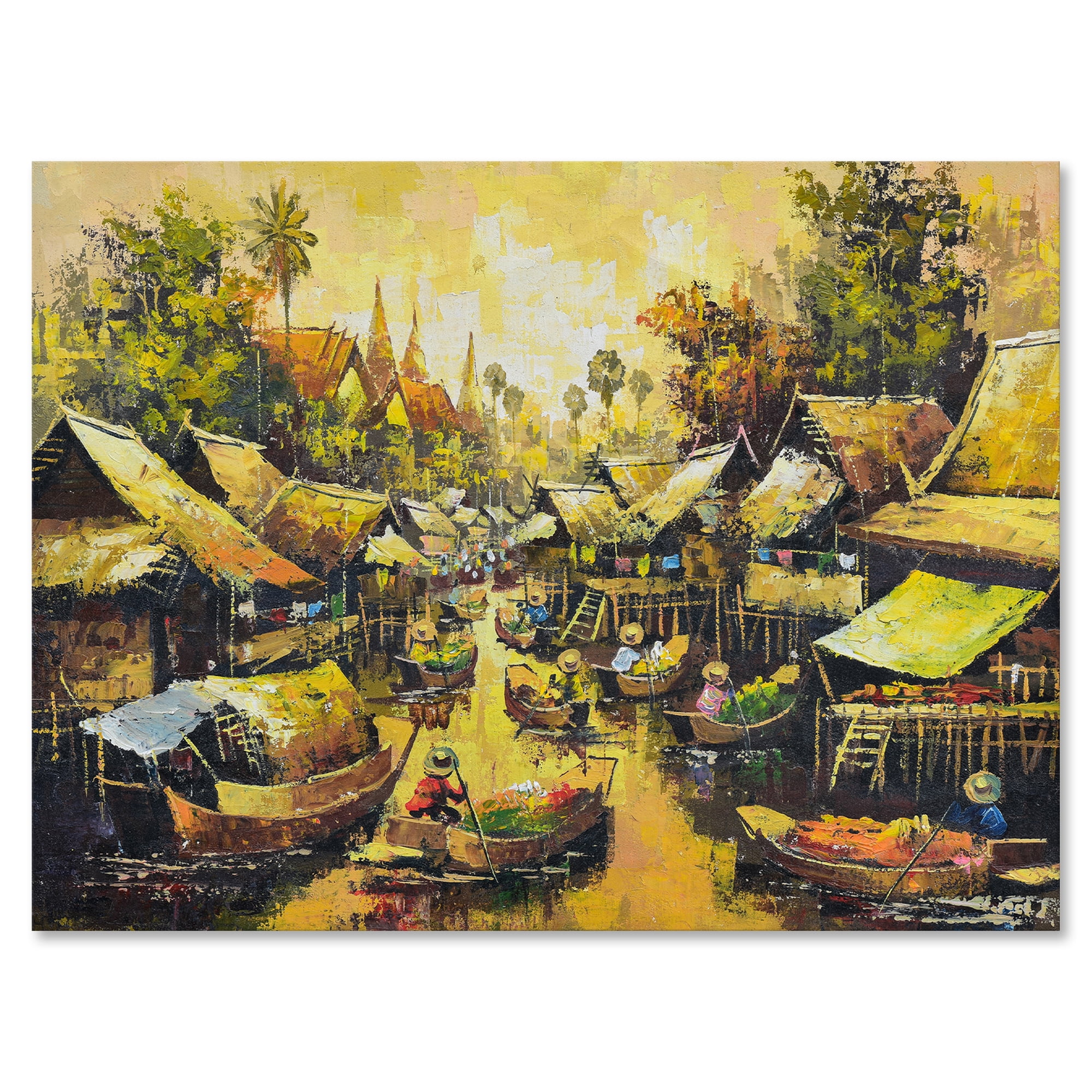 Ancient Waterside Life II 12 in x 8 in Painting Canvas Art Print, by Designart