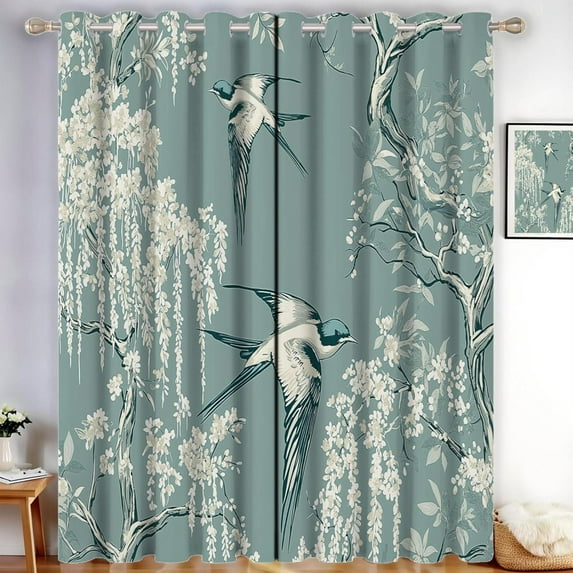 Ancient Willow Blackout Curtains For Bedroom 2 Panels Elegant Swallow Black Out Curtains For Living Room Grommet Thermal Insulated Room Darkening Window Drapes 52"W x 84"L (Pack of 2)
